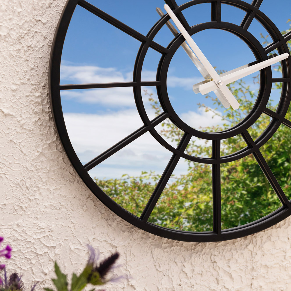 Charles Bentley Buttermere Black Mirrored Round Skeleton Indoor and Outdoor Wall Clock 50cm Image 7