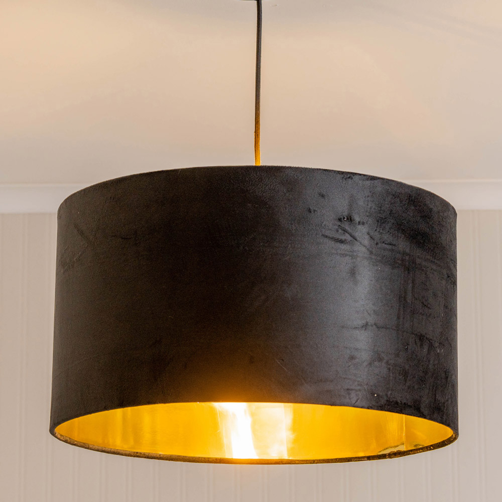 ValueLights Reni Black Velvet and Gold Inner Drum Ceiling Lamp Shade 45cm Image 3