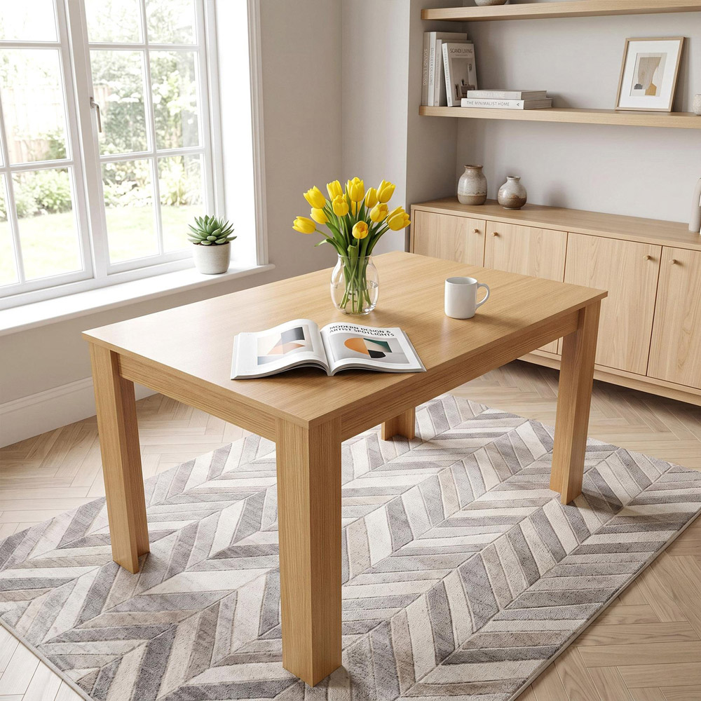 Portland 6 Seater Beige Wood Dining Table Image 2