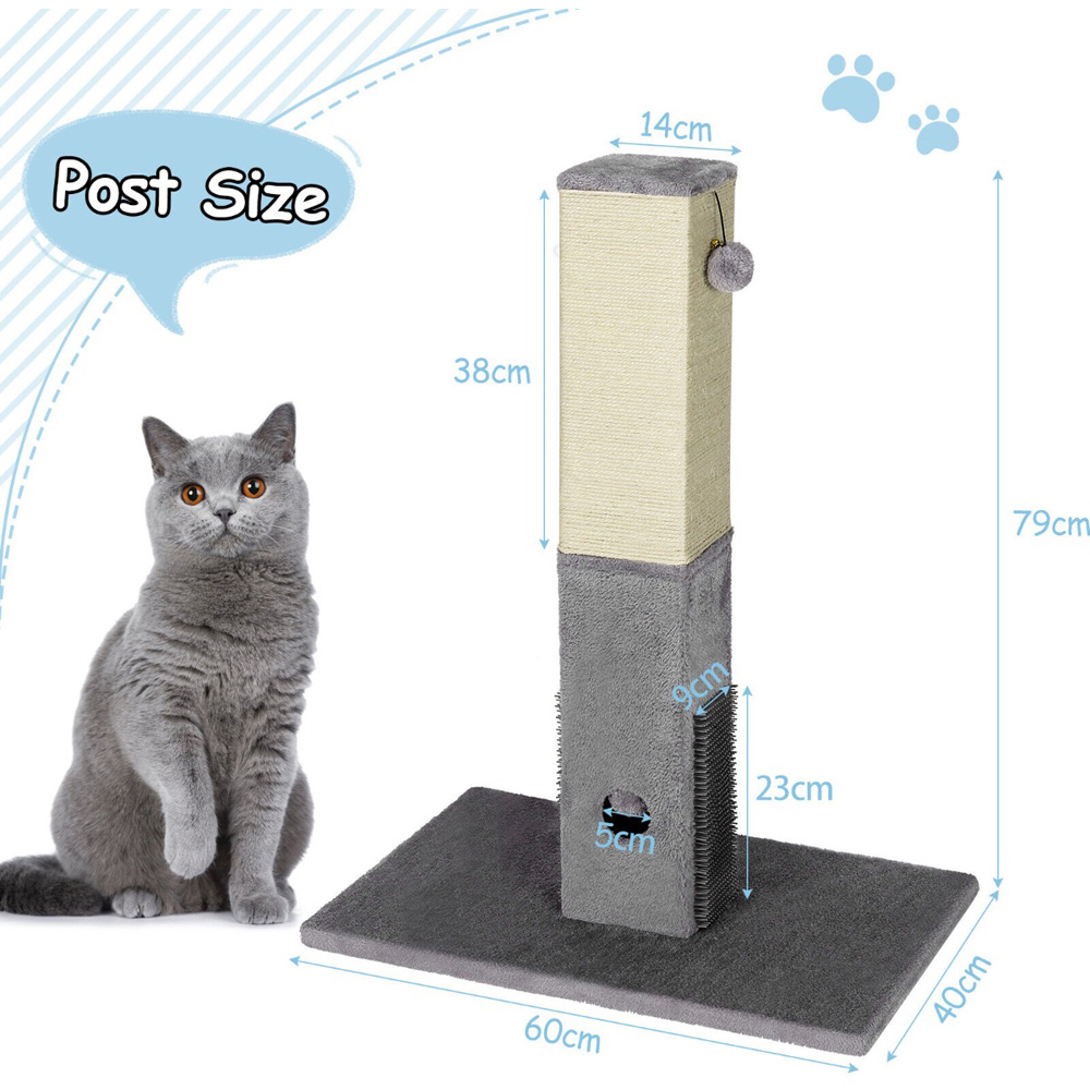 Costway Grey Cat Scratching Post with Balls Massage Brush and Carpet Base Image 7