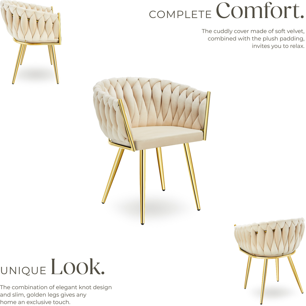 tectake Astano Set of 2 Sand and Gold Velvet Padded Knot Design Dining Chair Image 3