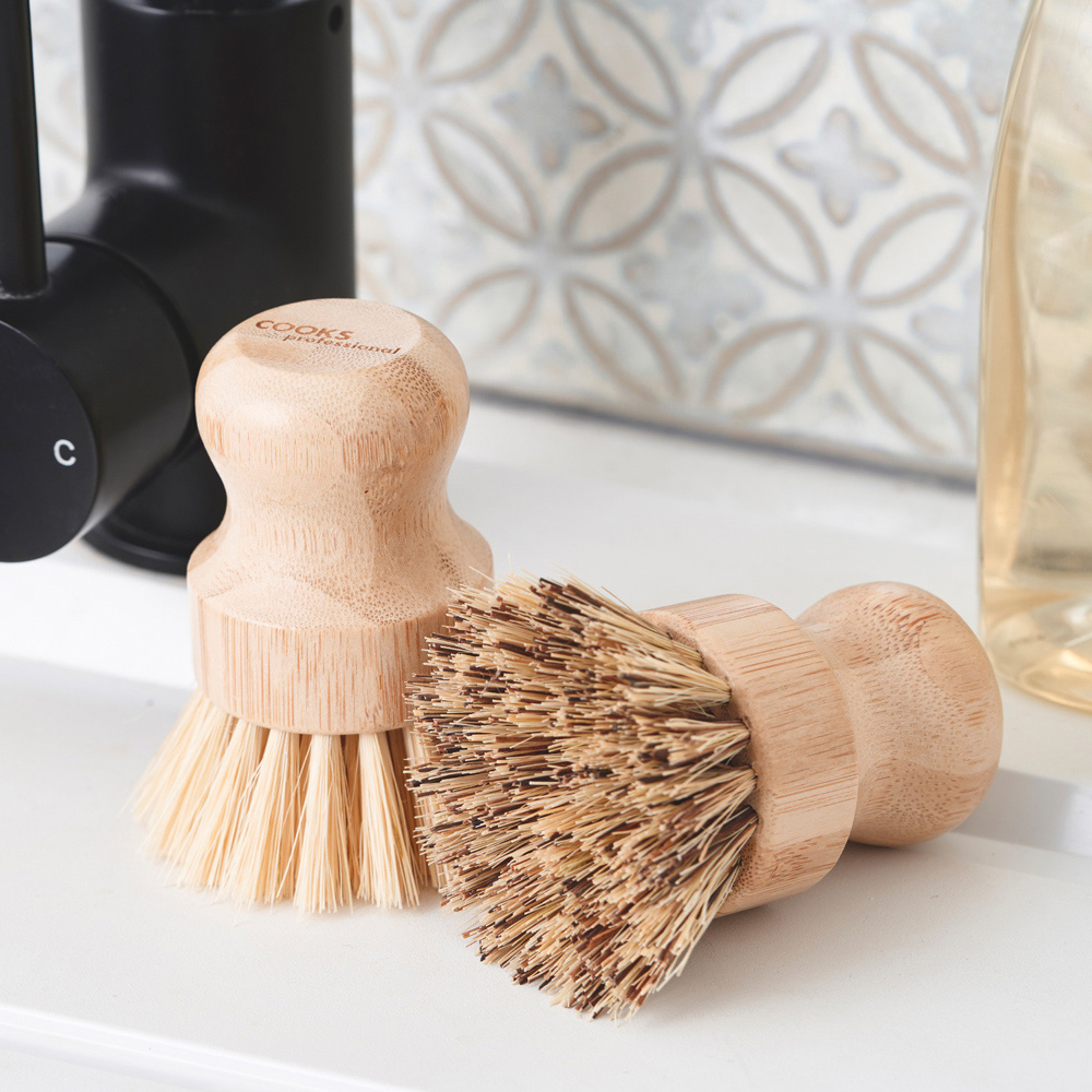 Cooks Professional Set of 2 Eco-Friendly Bamboo Washing Up Dish Brushes Image 2