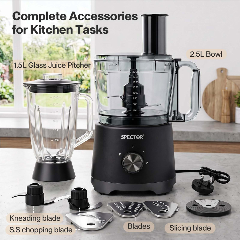 Spector Black 2.5L 2-Speed Food Processor 1500W Image 4
