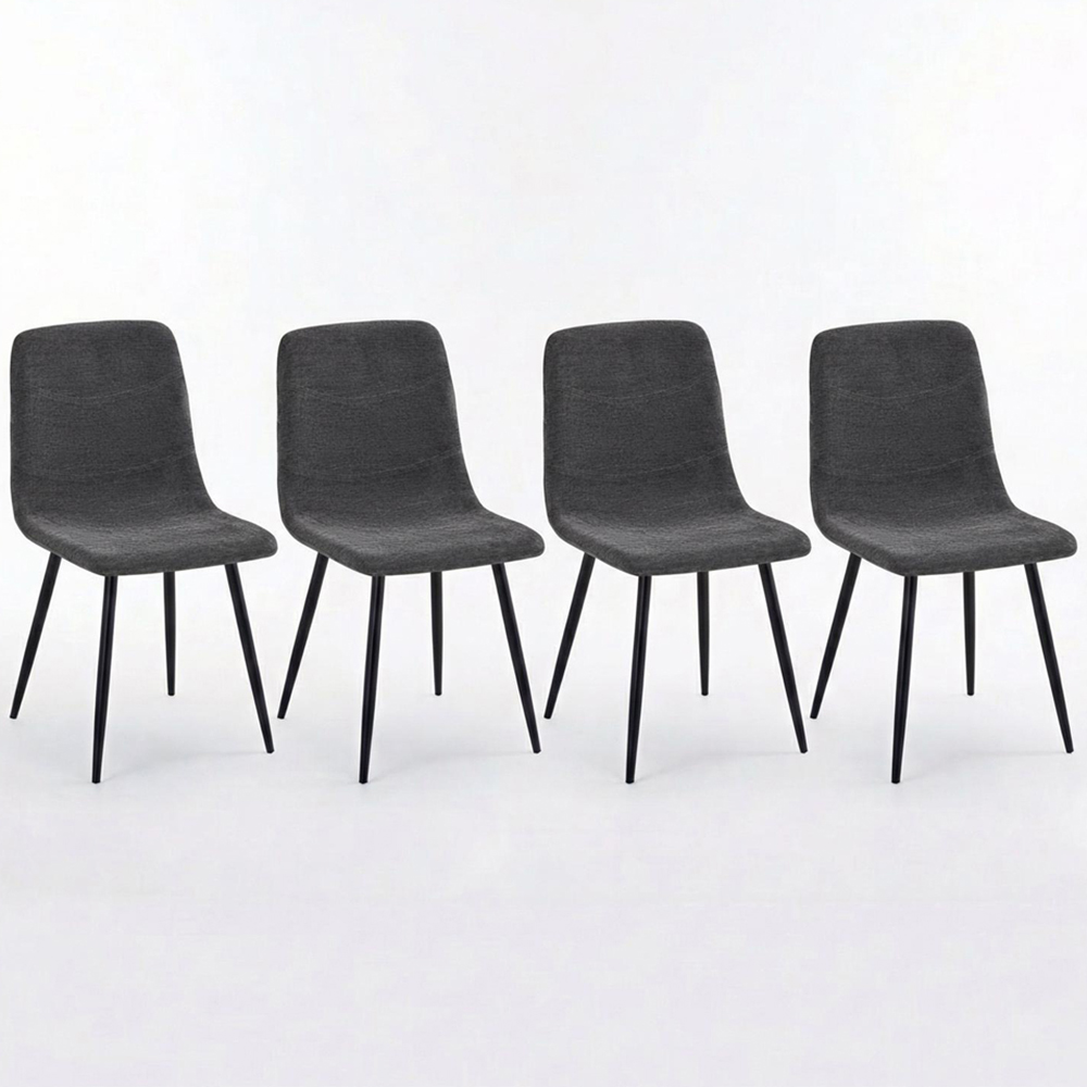 FWStyle Evie Set of 4 Grey and Black Linen Upholstered Steel Frame Dining Chair Image 2