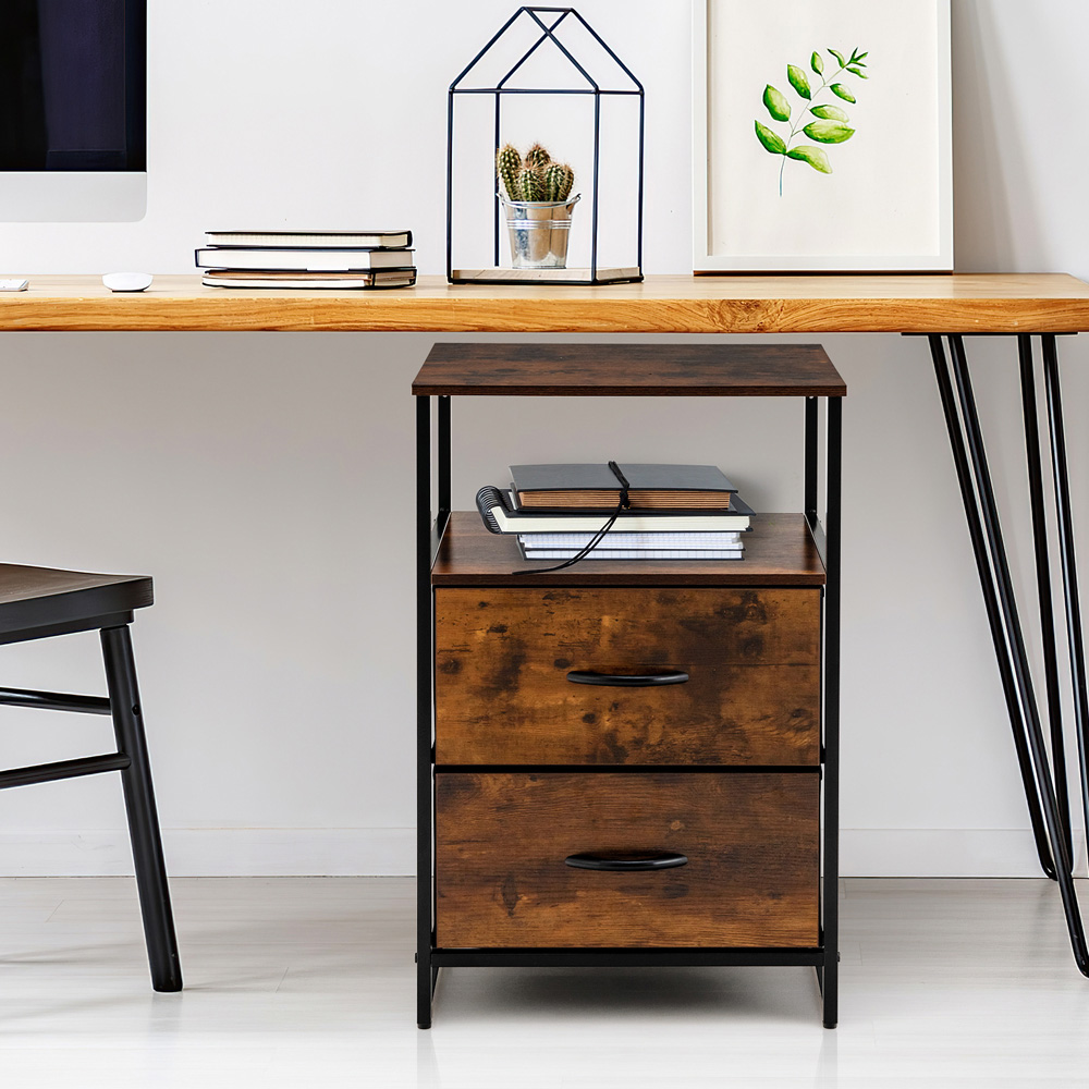 Costway 2 Drawer Single Shelf Rustic Brown Storage Unit Image 4