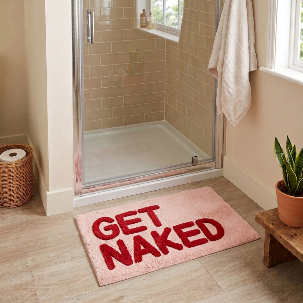 Allure Bath Fashions Pink and Red Get Naked Slogan Non-Slip Bath Mat 50 x 80cm Image 2