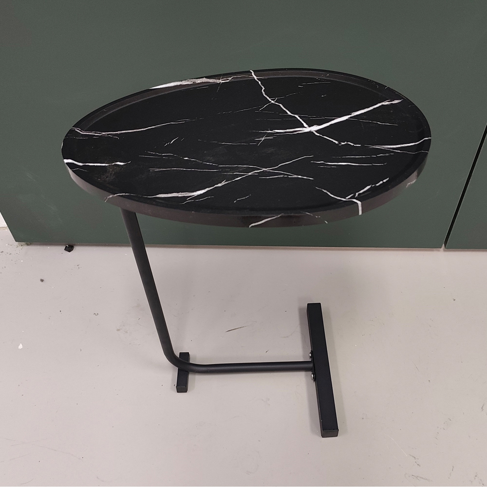 Living and Home Black Marble Effect C-Shape Side Table Image 8