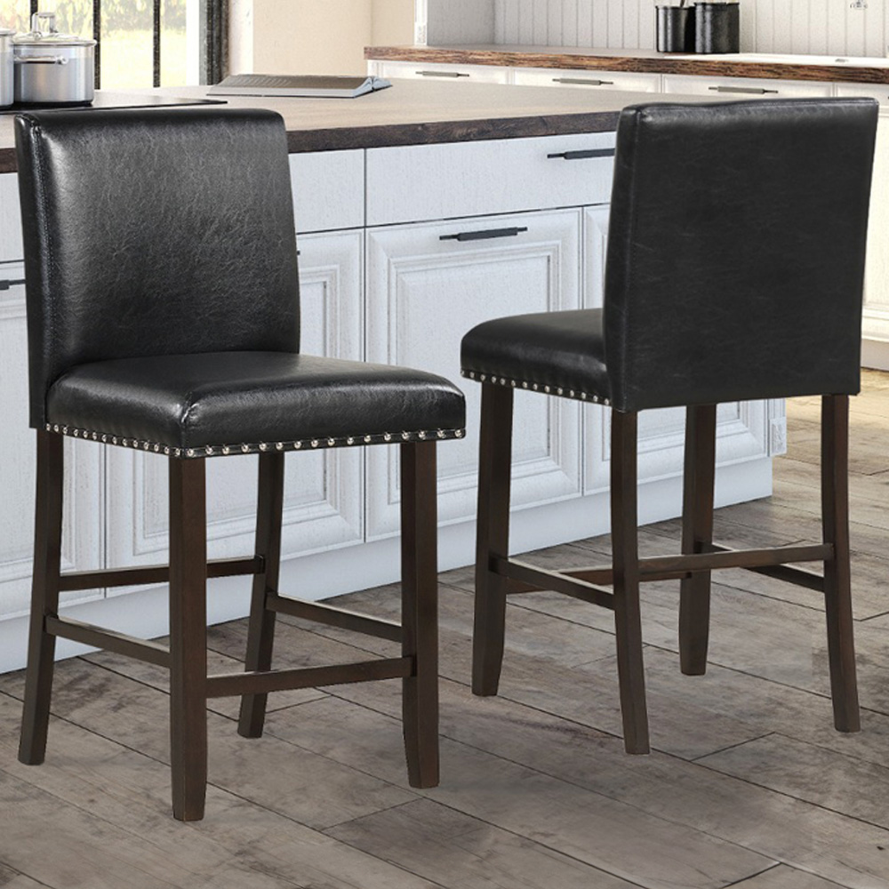 Costway Black Upholstered Bar Stool Set of 2 Image 1