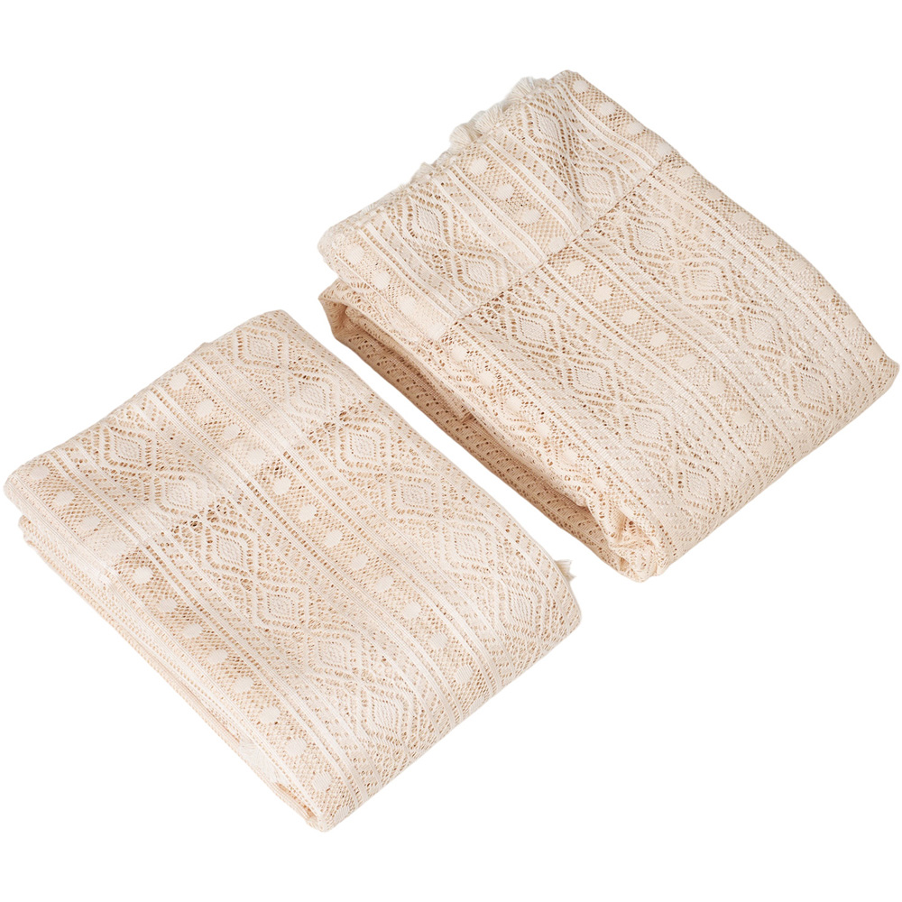 Living and Home Beige Bohemian Semi Sheer 2 Panel Curtain 140 x 240cm Image 3