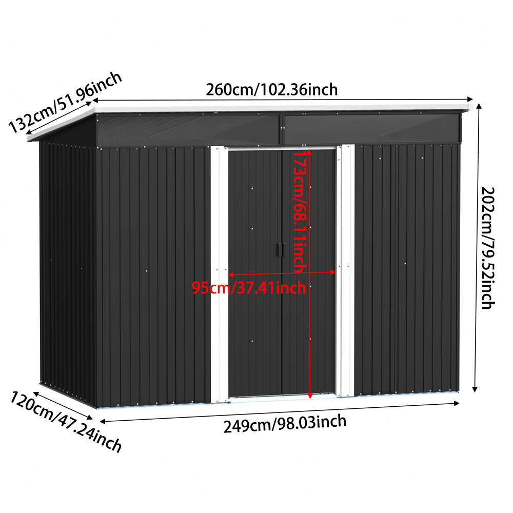 Living and Home 8.5 x 4.2ft Black Charcoal Metal Tool Shed Image 9