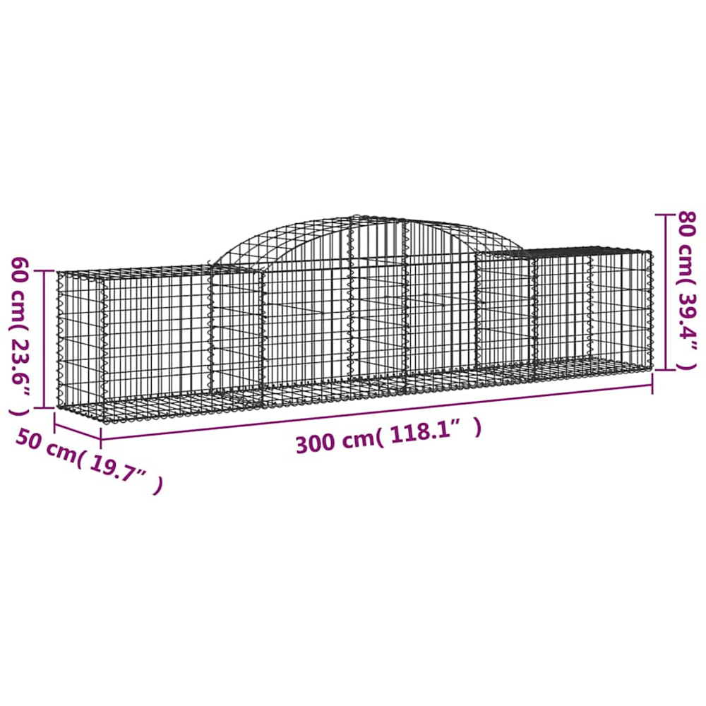vidaXL Silver Galvanised Iron Arched Gabion Basket 300 x 50 x 60/80cm 11 Pack Image 5