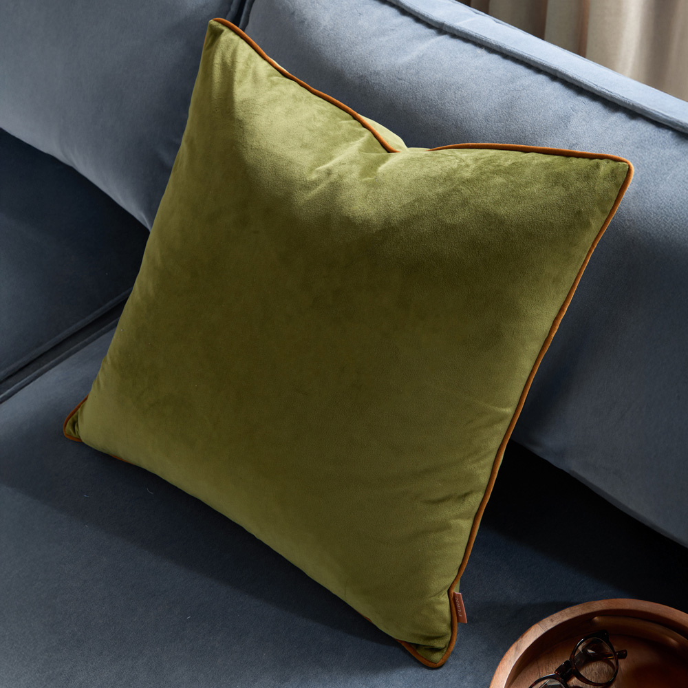 Furn Meridian Olive and Ginger Velvet Cushion 55 x 55cm Image 2