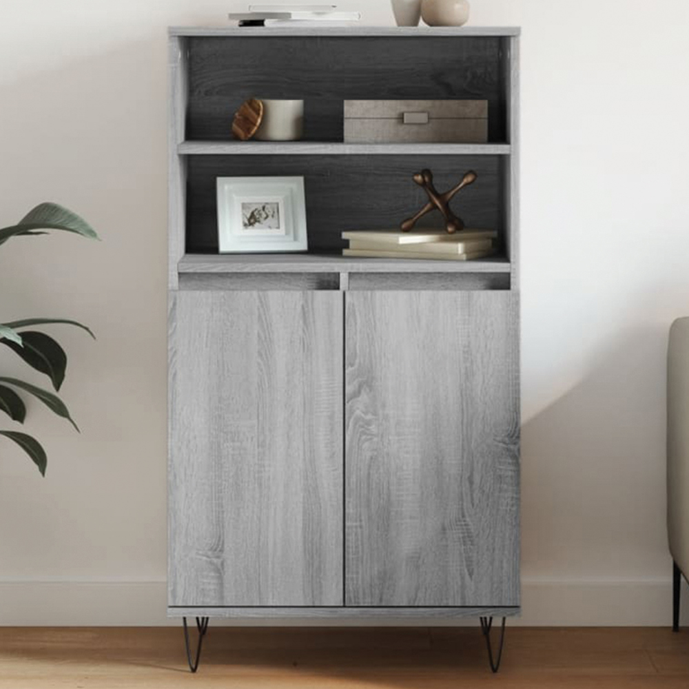 vidaXL 2 Door 2 Shelf Grey Sonoma Highboard Image 1