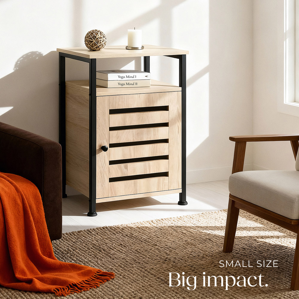 Tectake Cork Single Door Single Shelf Sonoma Oak Bedside Table Image 8