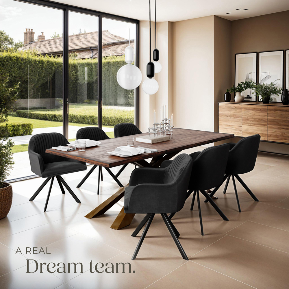 tectake Lona Set of 2 Black Velvet Upholstered Swivel Armchair Image 8