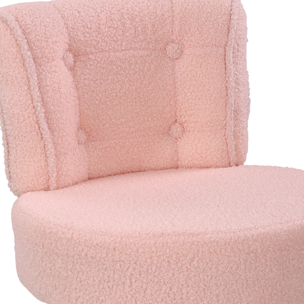 Living and Home Pink Teddy Fleece Button Tufted Vanity Chair with Castors Image 4