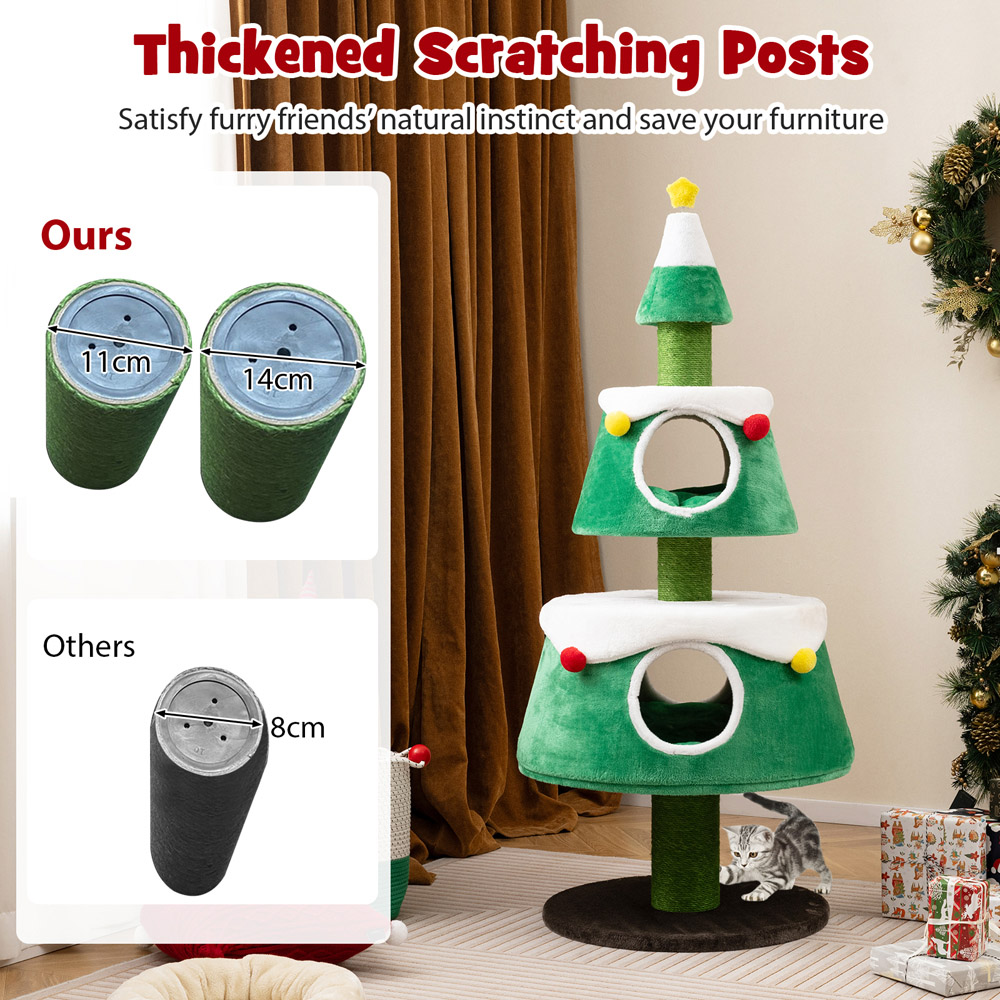Costway Green Double Condo Christmas Tree Shaped Indoor Cat Scratching Post Image 7