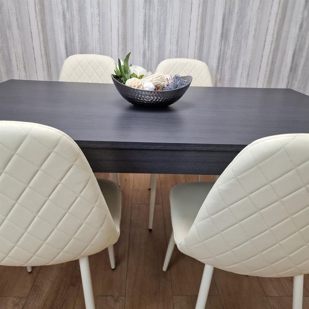 Portland Leather and Wood 4 Seater Dining Set Cream and Dark Grey Image 6
