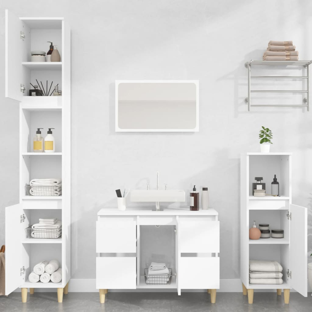 vidaXL Single Door 4 Drawer White Washbasin Cabinet Image 8
