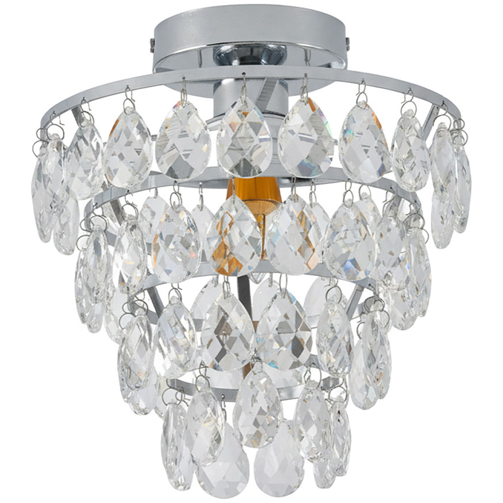 Living and Home Chrome Iron Crystal E27 LED Semi Flush Light Image 3