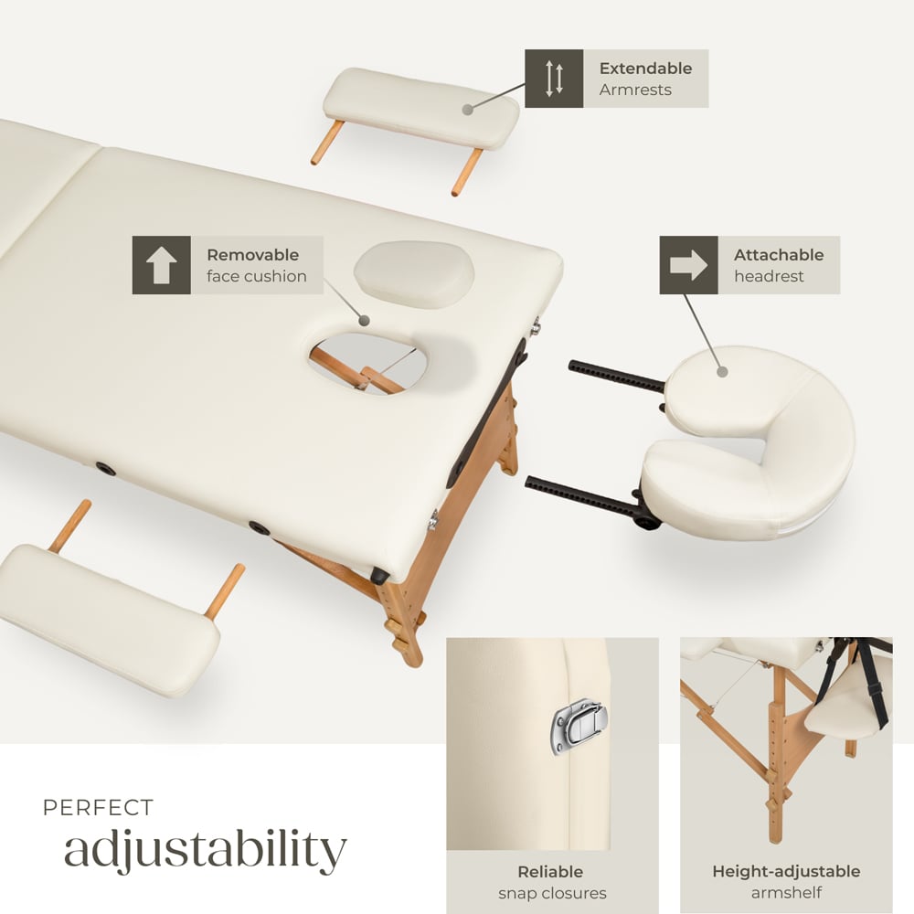 Massage Table Freddi - 2-zone bed, foldable, with carry bag, head and armrests - Beige Image 5
