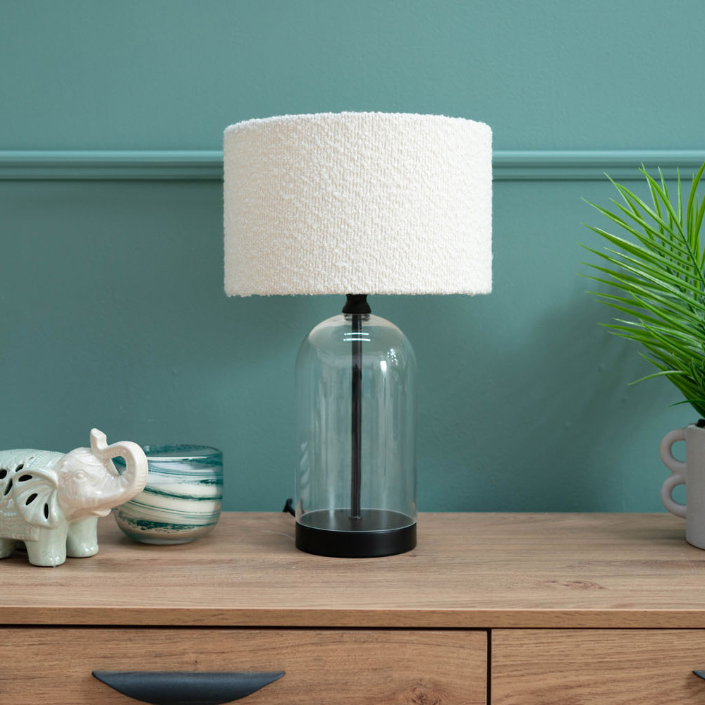 ValueLights Jessy Black and Cream Boucle Shade Glass LED Table Lamp Image 4