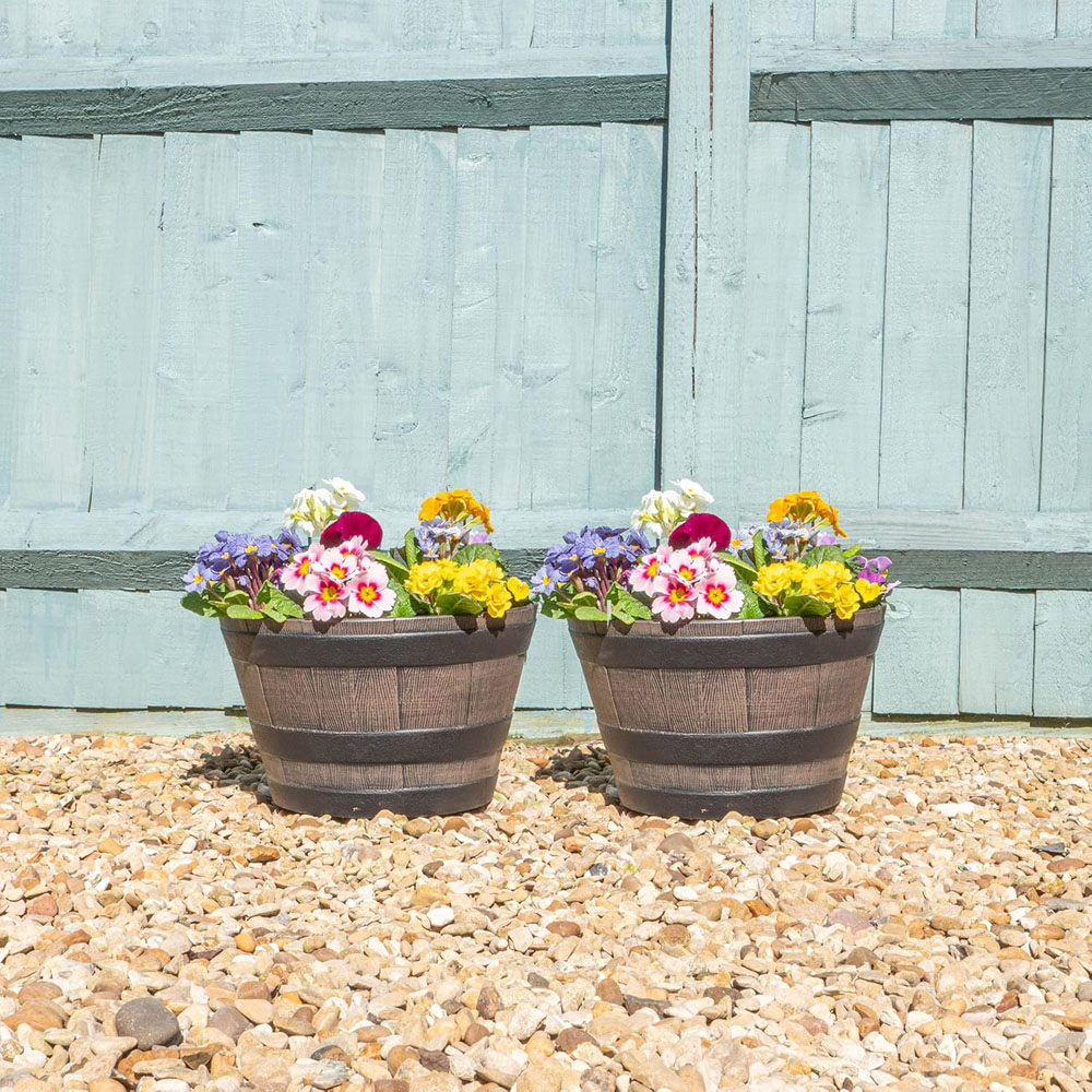 Garden Gear Small Wooden Barrel Effect Planter 4 Pack Image 2