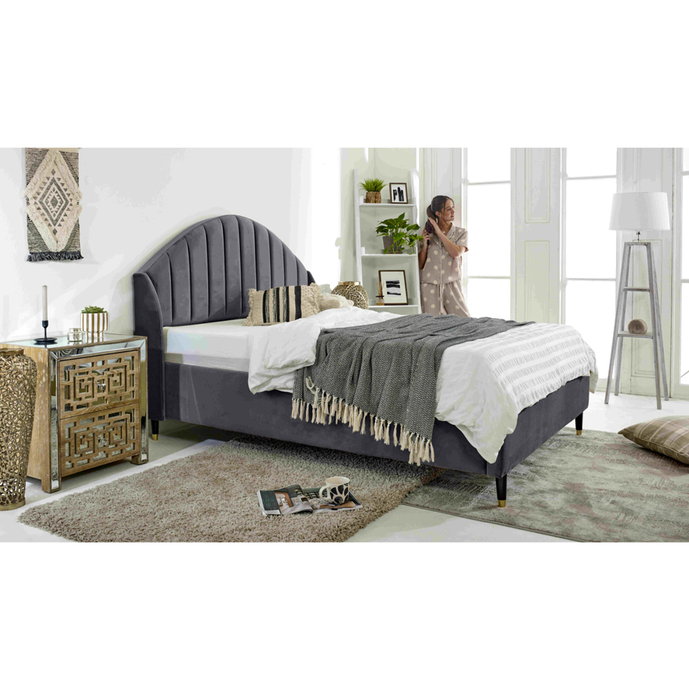 Eleganza Elysium Super King Size Steel Plush Velvet Bed Frame with Curved Winged Headboard Image 5