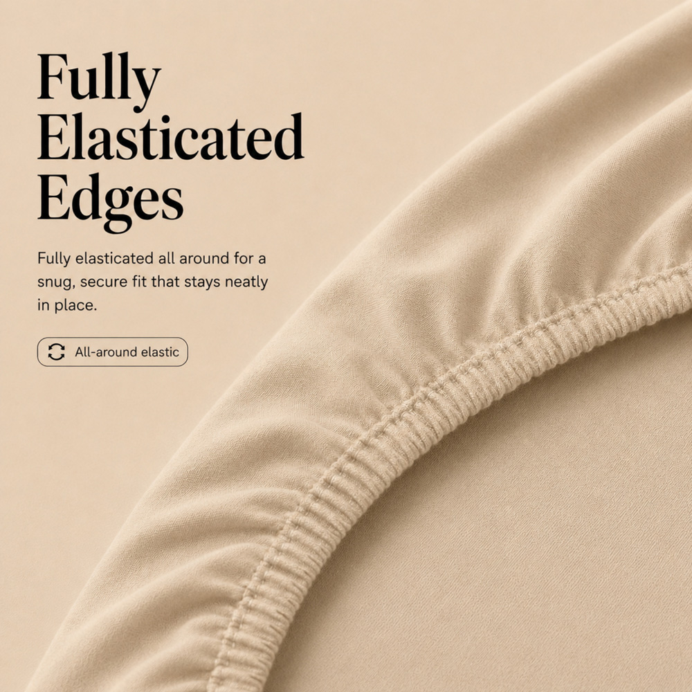 MHG Living Super King Size Beige 30cm Deep Pocket Fully Elasticated Fitted Sheet Image 6