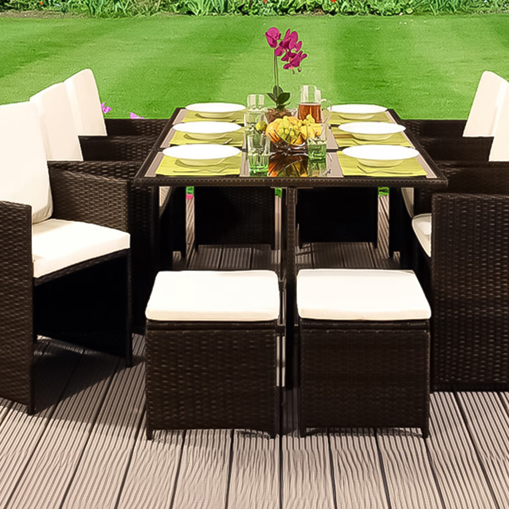 Brooklyn Cube Brown 6 Seater Garden Dining Set with Cover Image 2