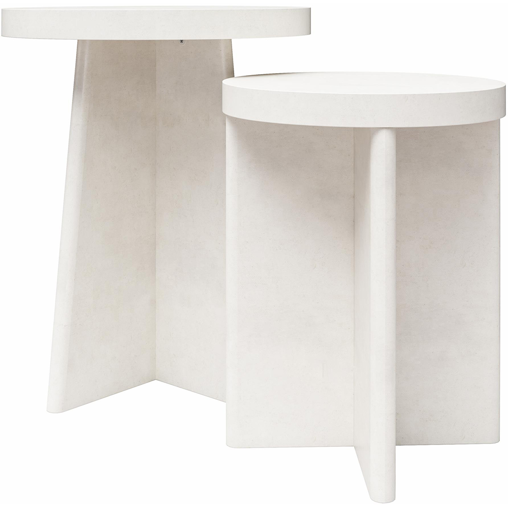 Dorel Liam Cream Round Plaster End Tables Set of 2 Image 3