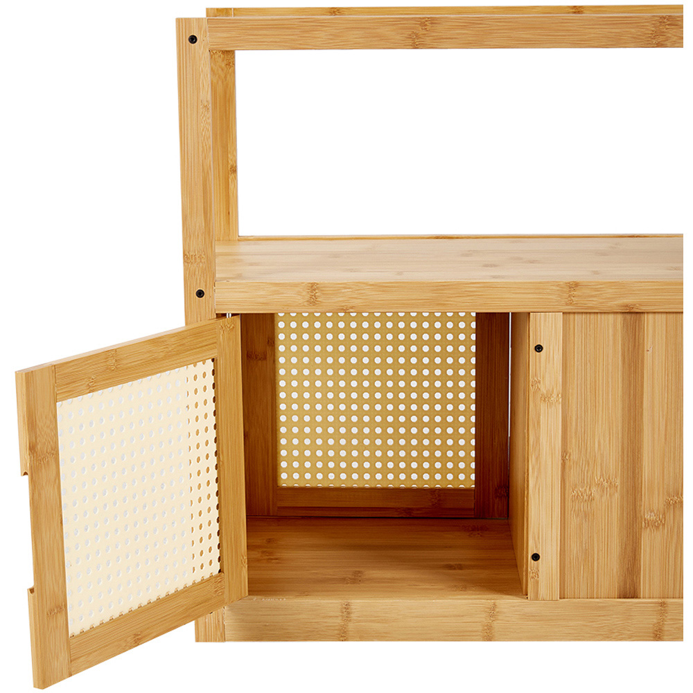 Living and Home 2 Tier 2 Door Wooden Glass Side Table with Wheels Image 4