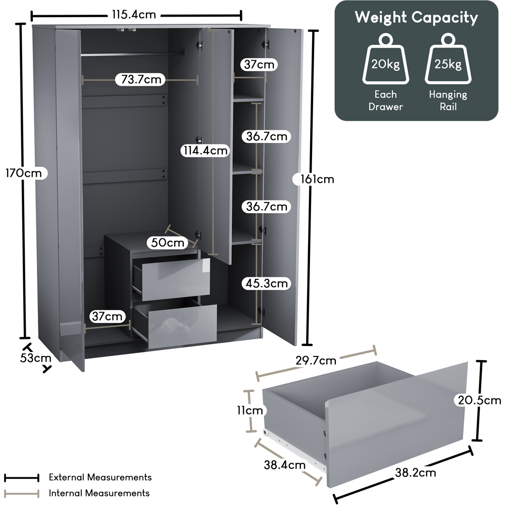 VIDA DESIGNS Glinton 3 Door 2 Drawer Grey Wardrobe Image 9