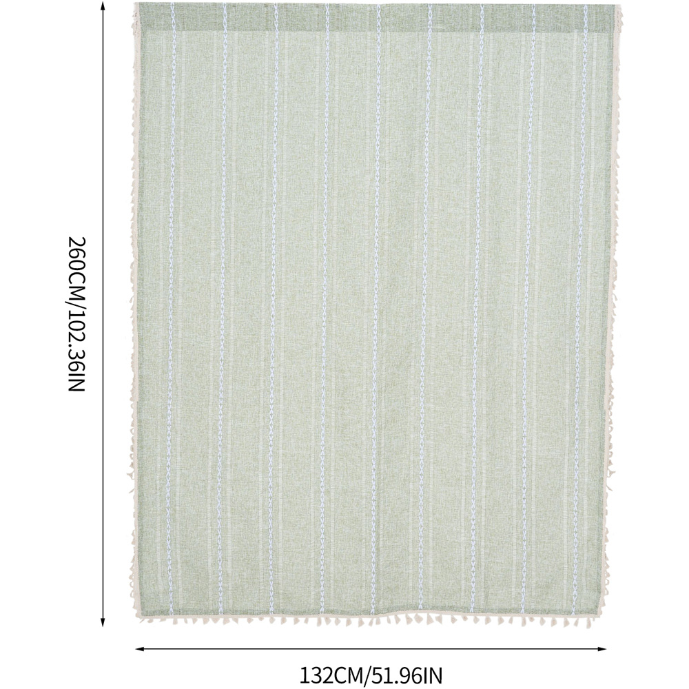 Living and Home Light Green Boho Tassel Faux Linen Curtain 132 x 260cm Image 9
