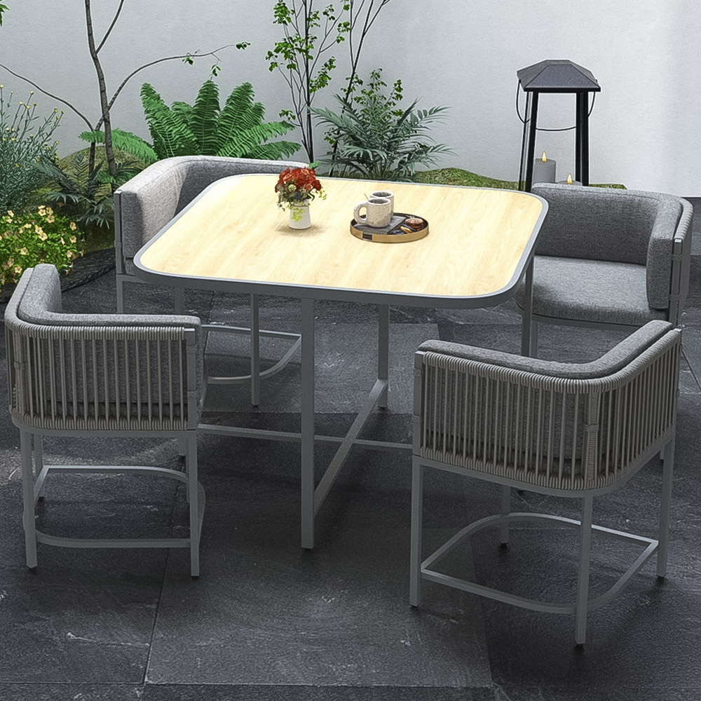 Outsunny 4 Seater PE Rattan Dining Set Grey Image 1