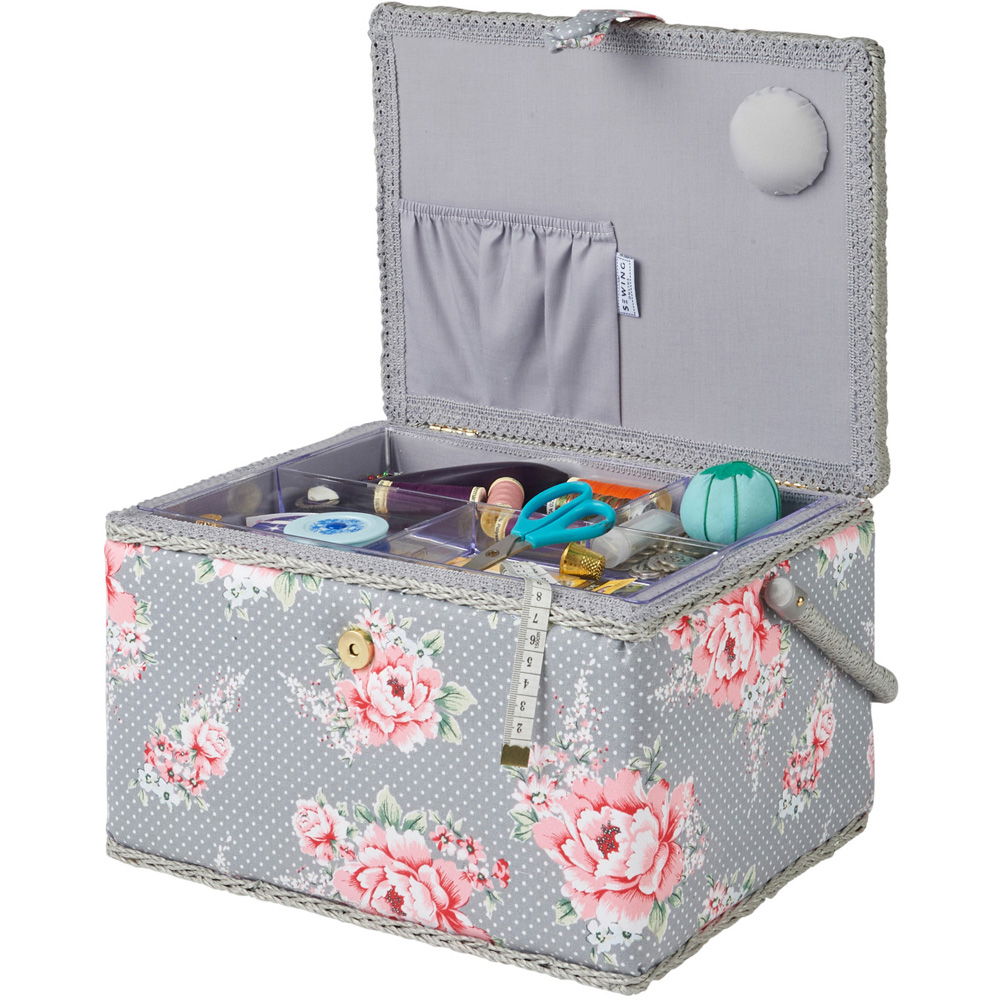 Sewing Online Beautiful Bloom Print Large Sewing Box with Carry Handle Image 4