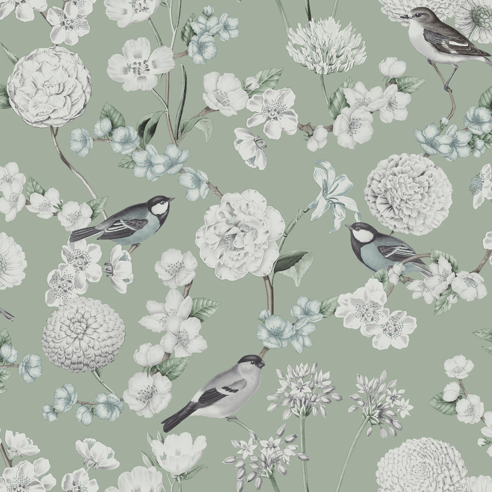 Muriva Avery Floral Green Wallpaper Image 1