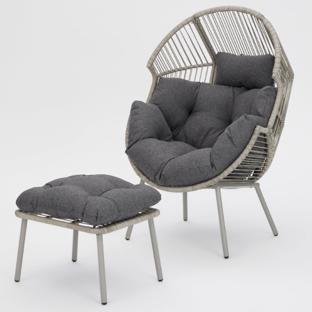 Antigua Dark Grey PE Rattan Egg Chair with Footstool Image 2