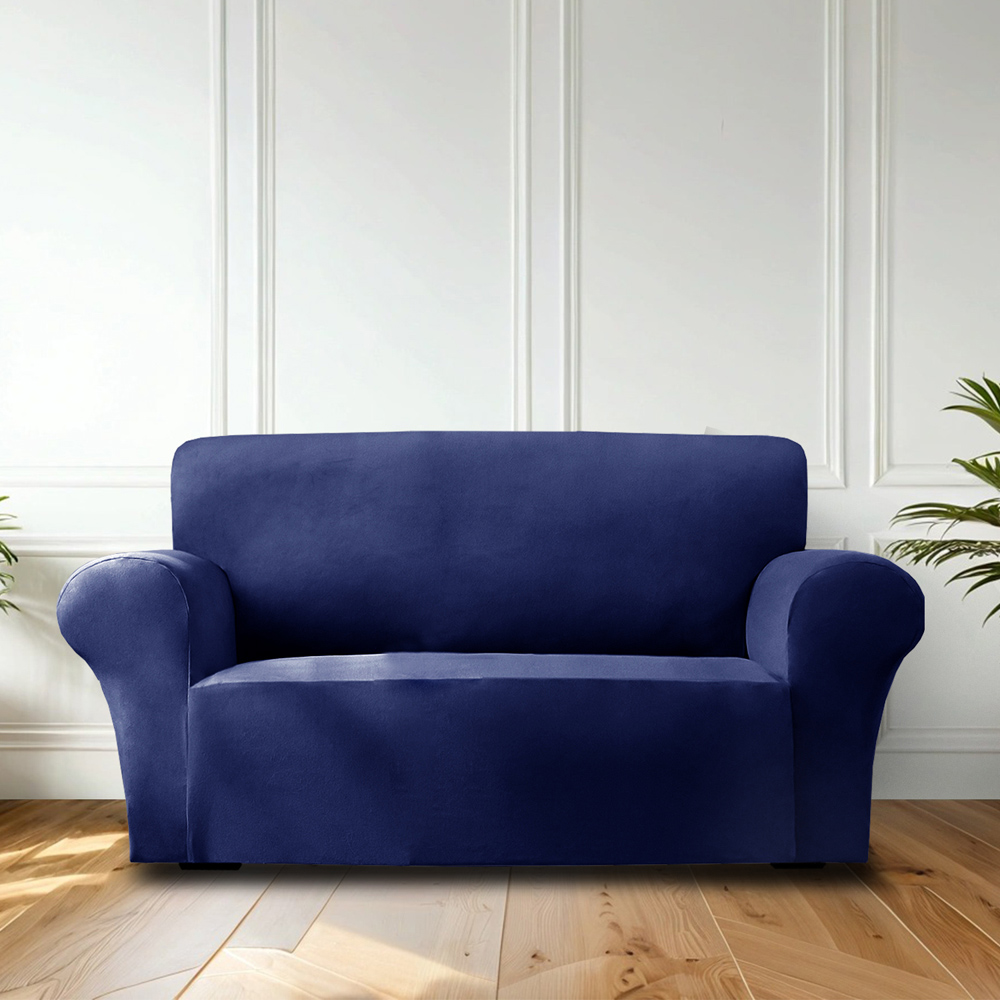 Homerepublic 2 Seater Navy Mink Velvet Stretch Fit Sofa Cover Image 2