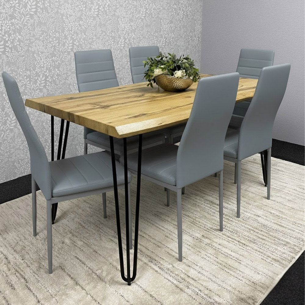 Kosy Koala 6 Seater Faux Leather Wooden Dining Set Grey Image 4