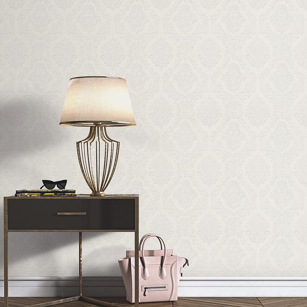 Erismann Decadent Damask Textured Cream Vinyl Wallpaper Image 3