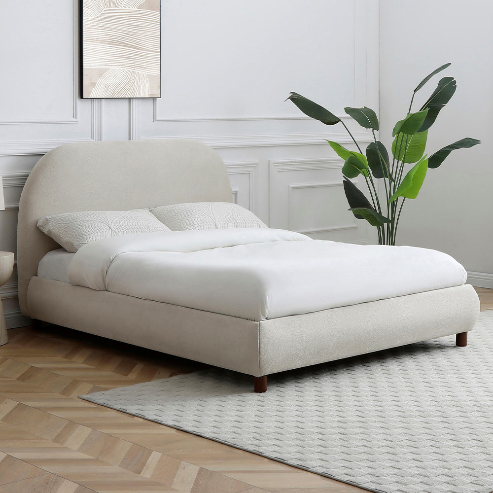 Nova Double Natural Boucle Upholstered Bed Frame with Headboard Image 1