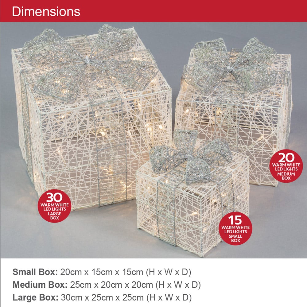 The Christmas Workshop Silver and White LED Gift Box Christmas Decoration 3 Pack Image 5