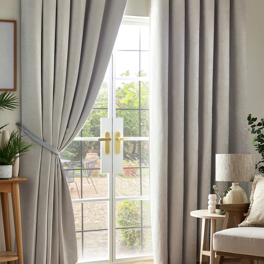 Alan Symonds Silver Chenille Blackout Pencil Pleat Curtains 117cm x 183cm Image 1