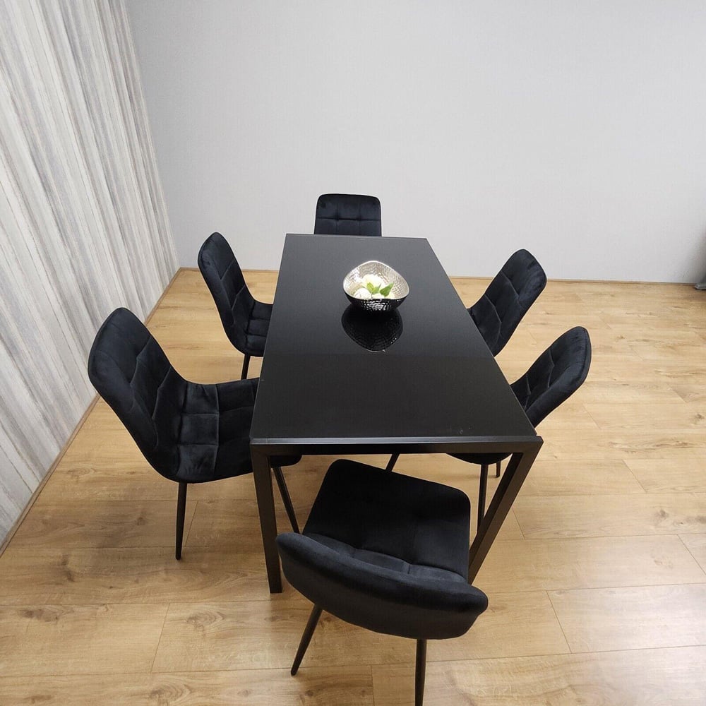 Portland 6 Seater Velvet Dining Set Black Image 3