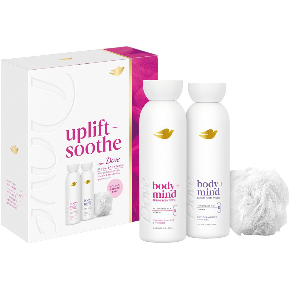 Dove Uplift+Soothe Body+Mind Gift Set with Shower Puff 4 Pack Image 3