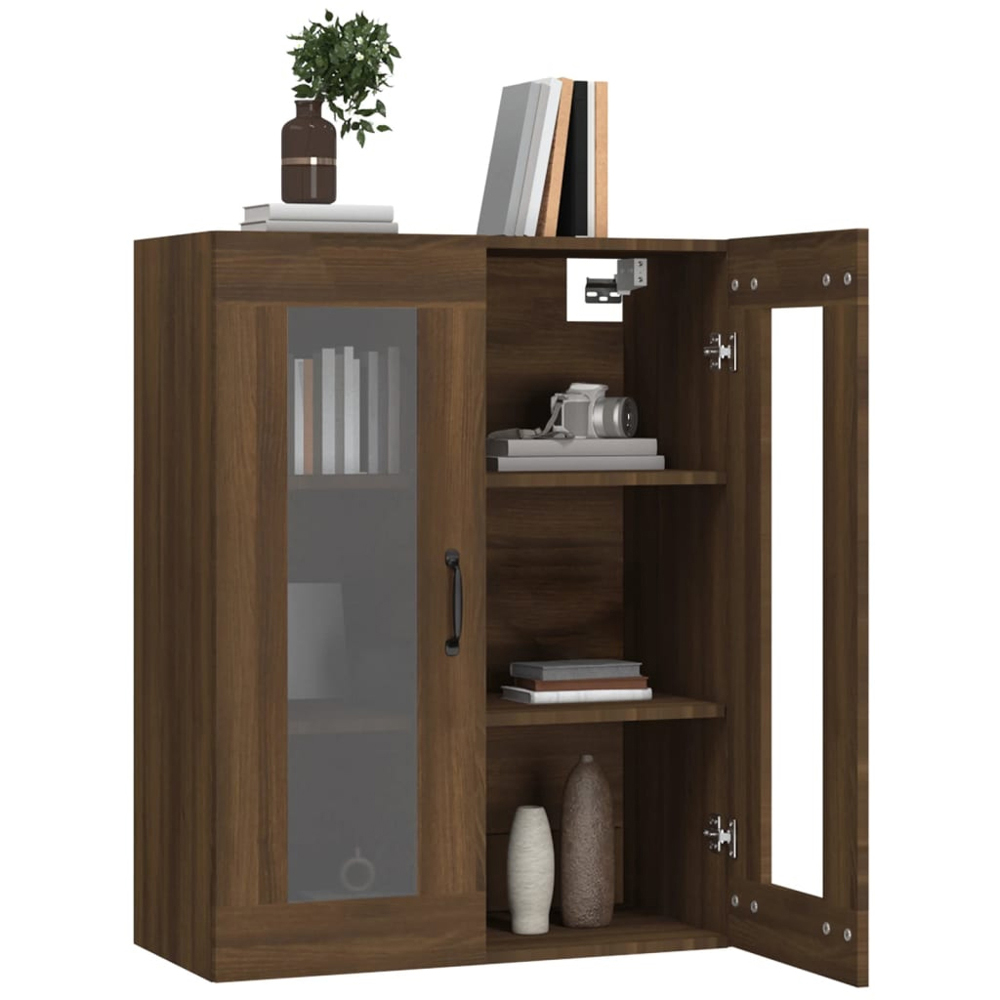vidaXL 2 Glass Door 3 Shelf Brown Oak Hanging Wall Cabinet Image 7
