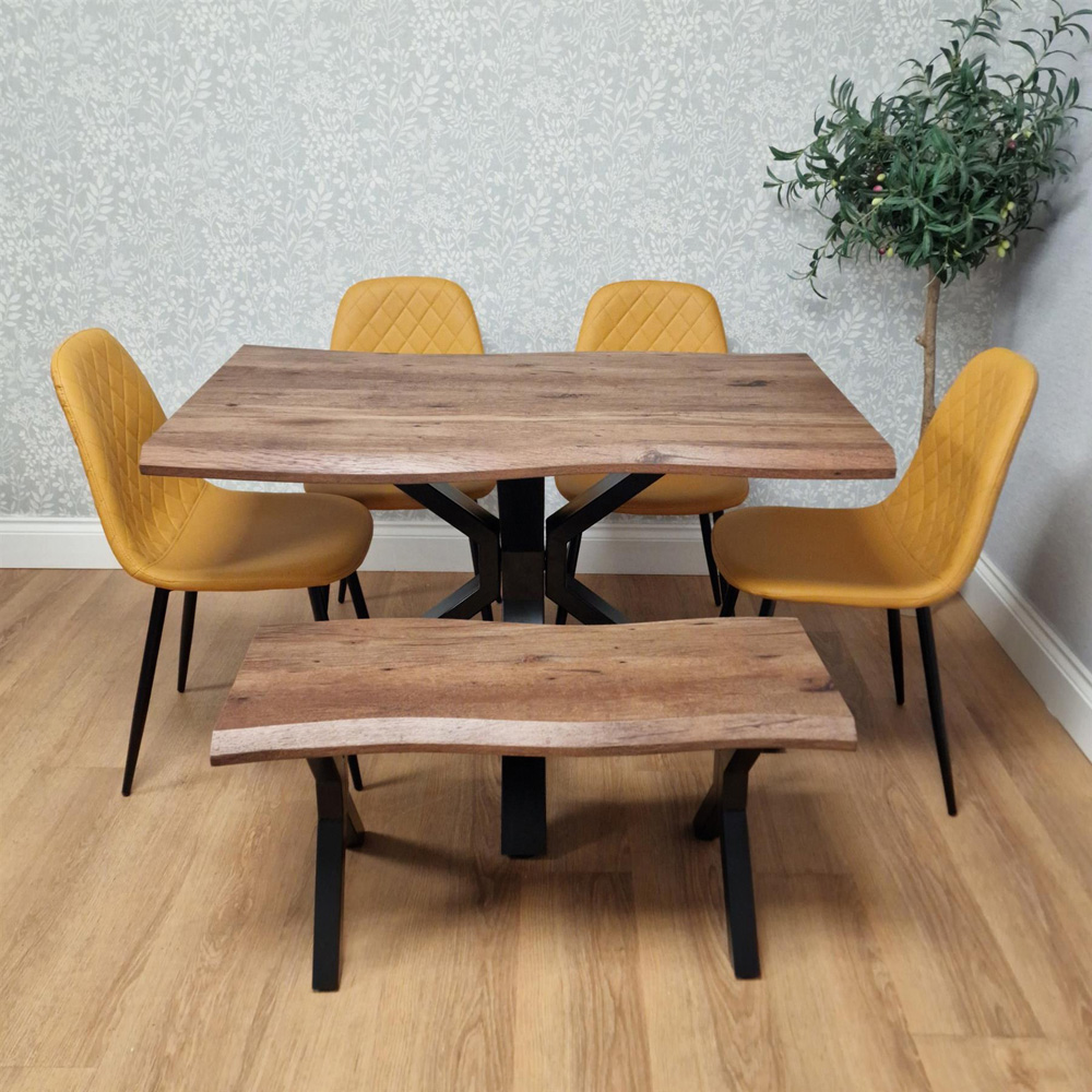 Kosy Koala 6 Seater Wooden Effect Faux Leather Dining Set with Bench Mustard Image 4