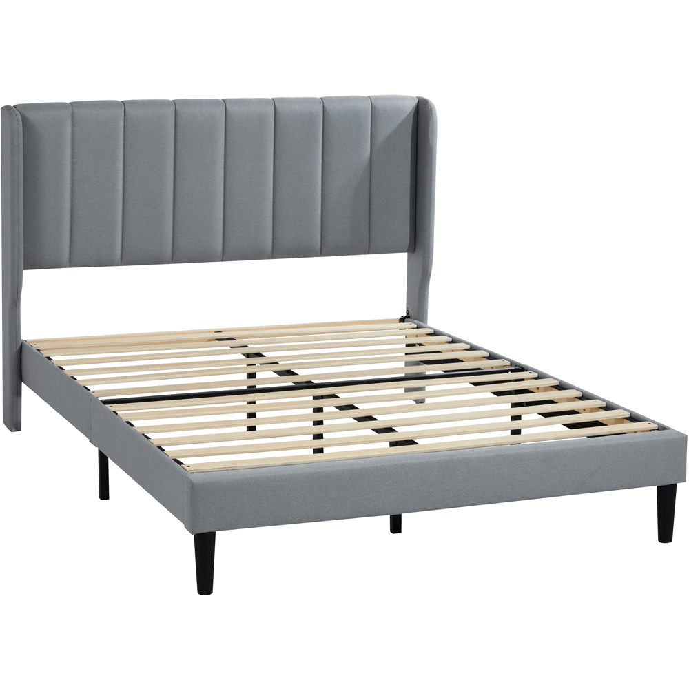 VIDA DESIGNS Vianna Double Light Grey Linen Fabric Bed Image 2