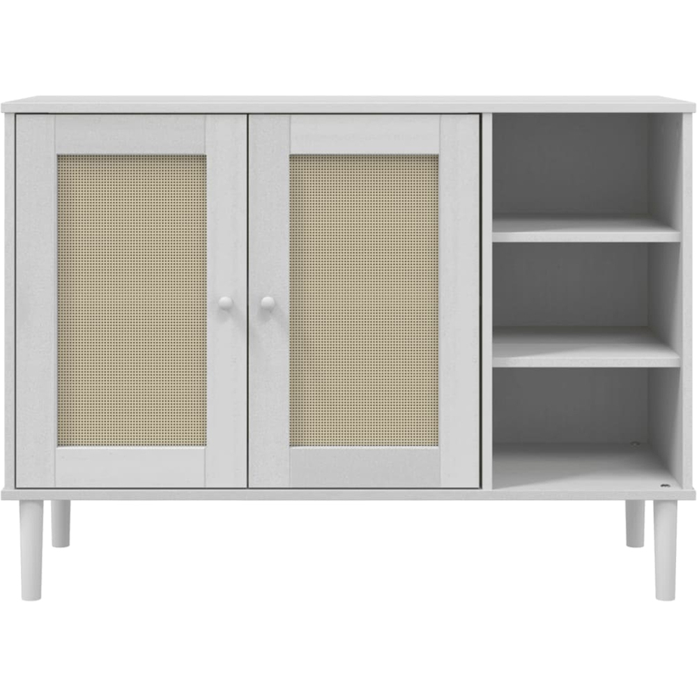 vidaXL Senja 2 Door 3 Shelf White Solid Pine Wood Rattan Look Sideboard Image 5